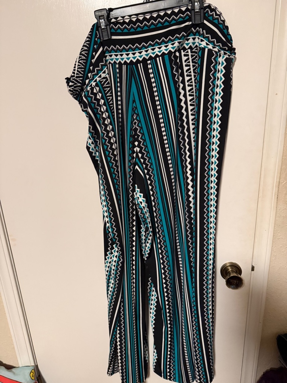 Cato Black, White & Teal Geometric Wide-Leg Pants